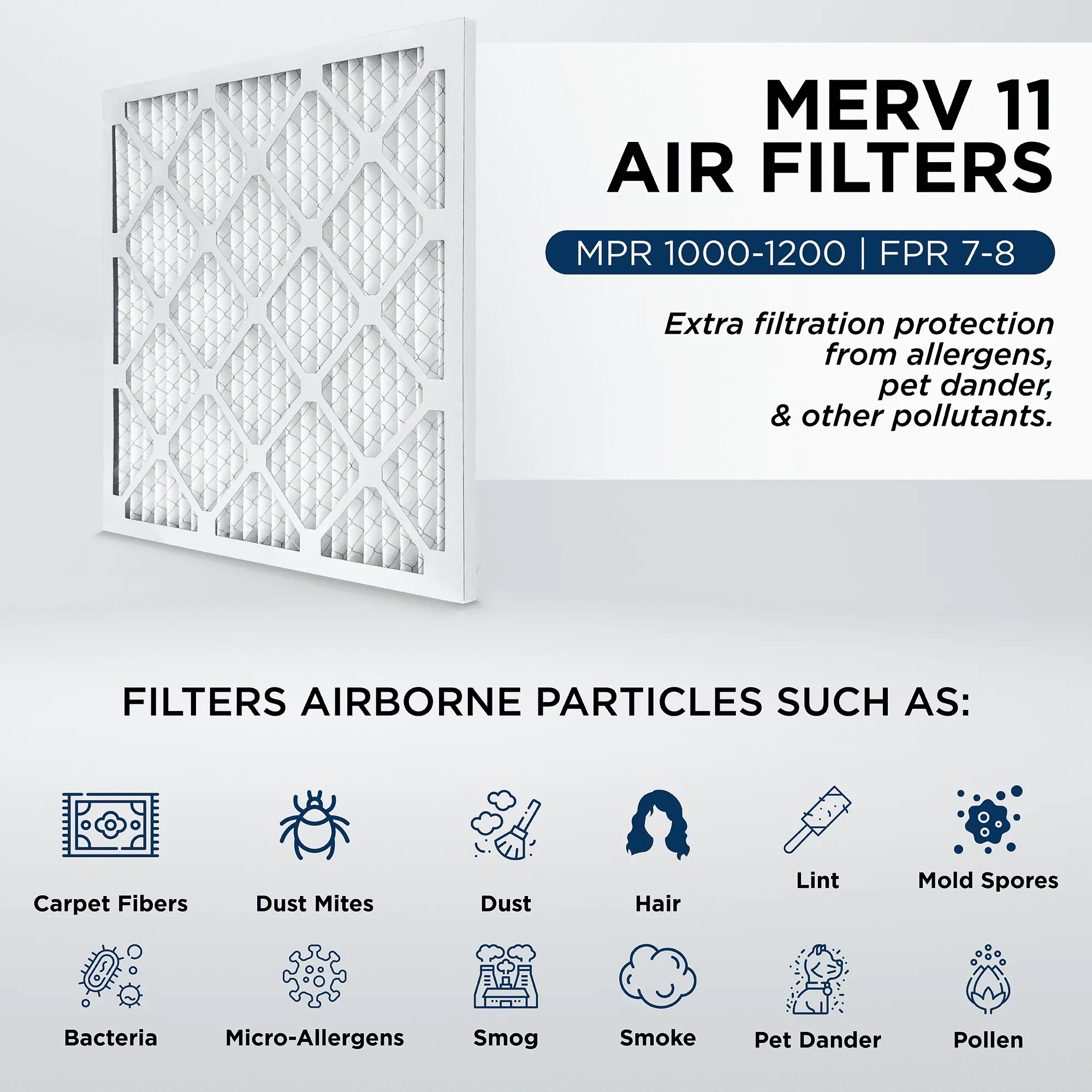 16x25x2 MERV 11, MPR 1000 Pleated AC Furnace 2' Air Filters by Pamlico. Quantity 6. Actual Size: 15-1/2 x 24-1/2 x 1-3/4