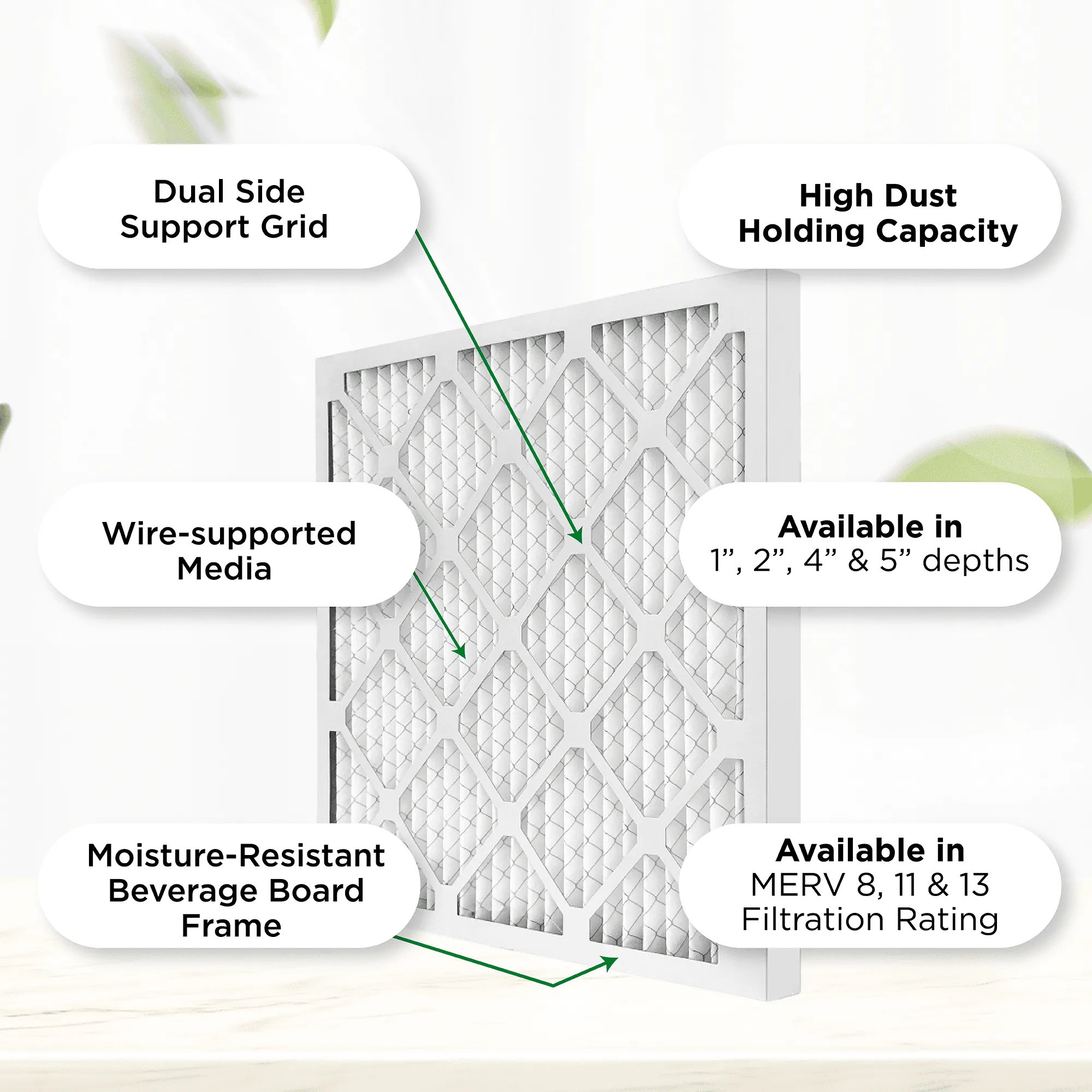 16x25x2 MERV 11, MPR 1000 Pleated AC Furnace 2' Air Filters by Pamlico. Quantity 6. Actual Size: 15-1/2 x 24-1/2 x 1-3/4