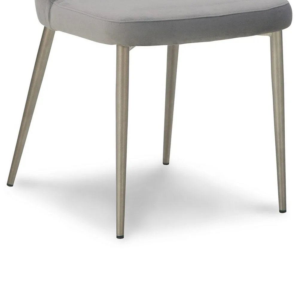 18 Inch Modern Dining Chair, Set of 2, Gray Velvet Seat, Gold Metal Legs By Casagear Home