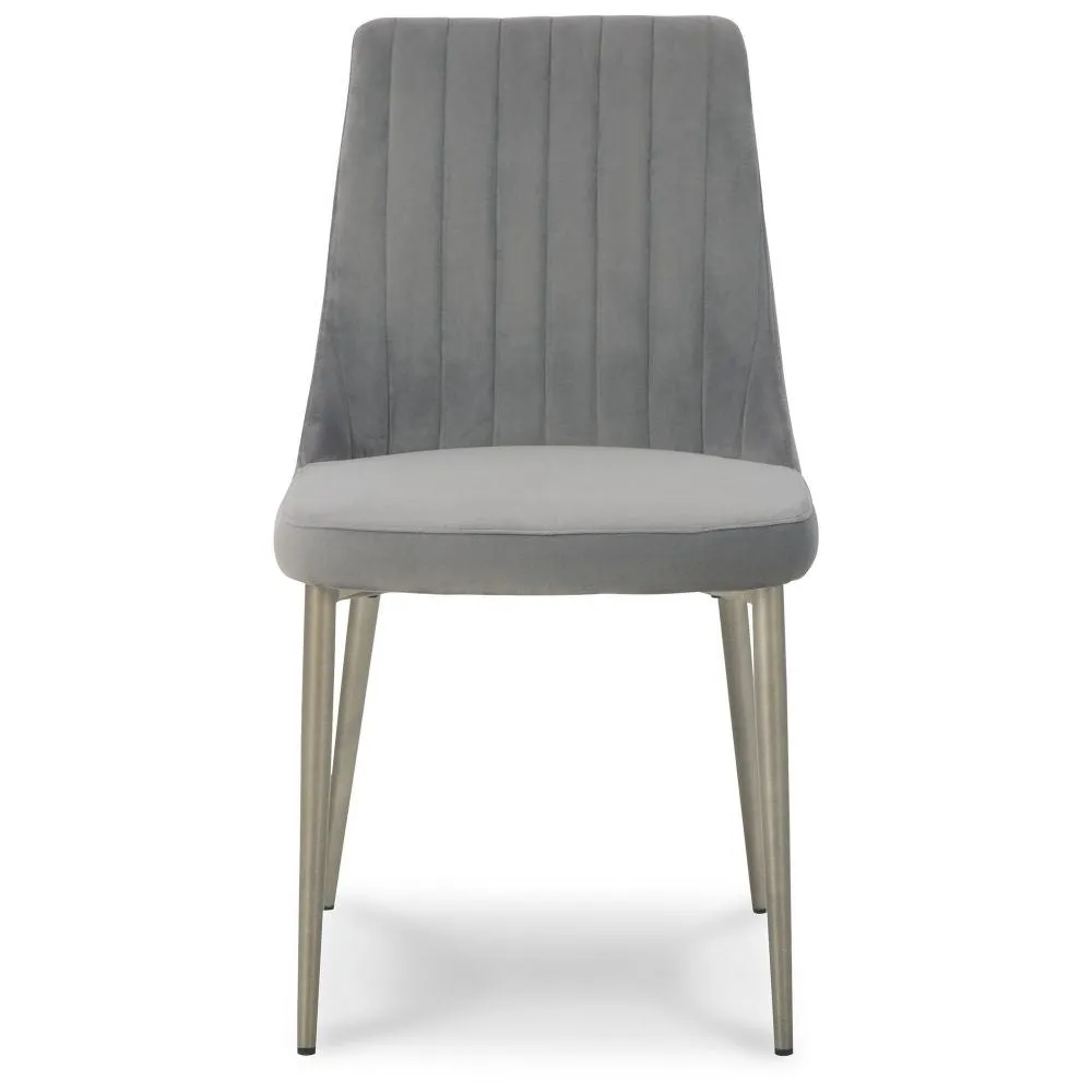 18 Inch Modern Dining Chair, Set of 2, Gray Velvet Seat, Gold Metal Legs By Casagear Home