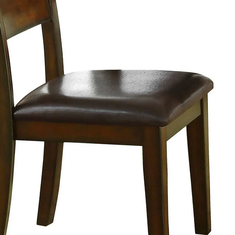 19" Ladder Back Leatherette Side Chair, Set of 2, Brown By Casagear Home