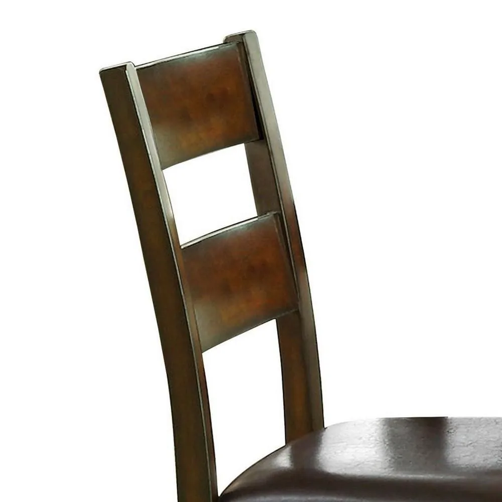 19" Ladder Back Leatherette Side Chair, Set of 2, Brown By Casagear Home