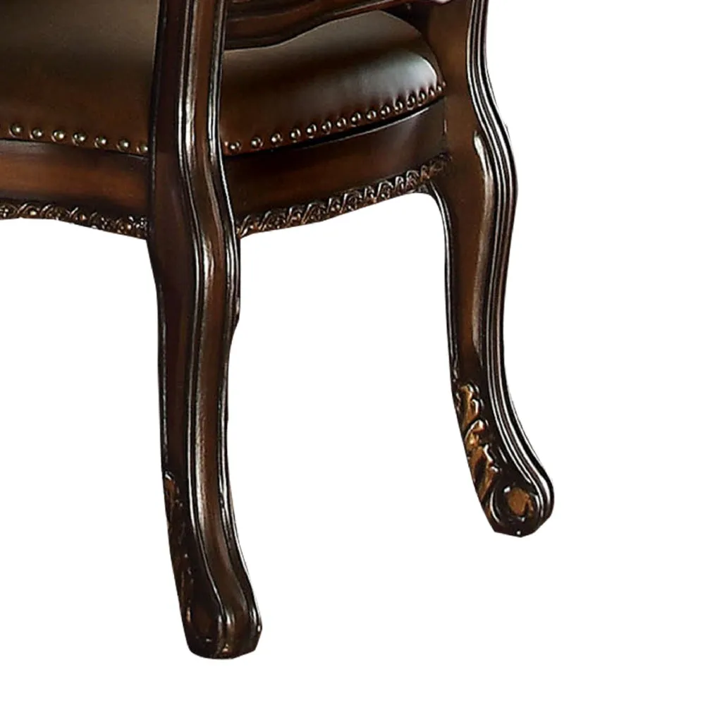 27 Inch Dining Side Chair, Vegan Faux Leather, Set of 2, Brown