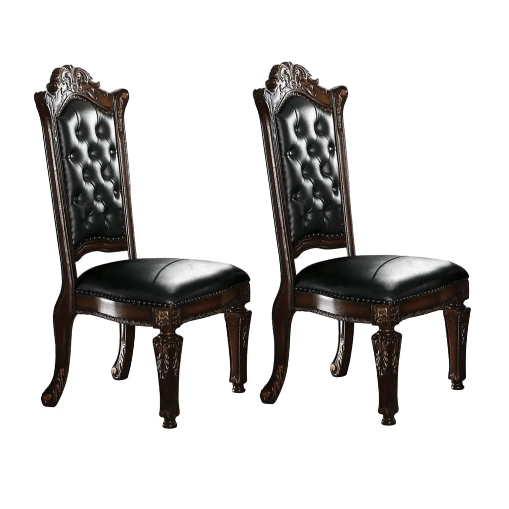 27 Inch Dining Side Chair, Vegan Faux Leather, Set of 2, Brown