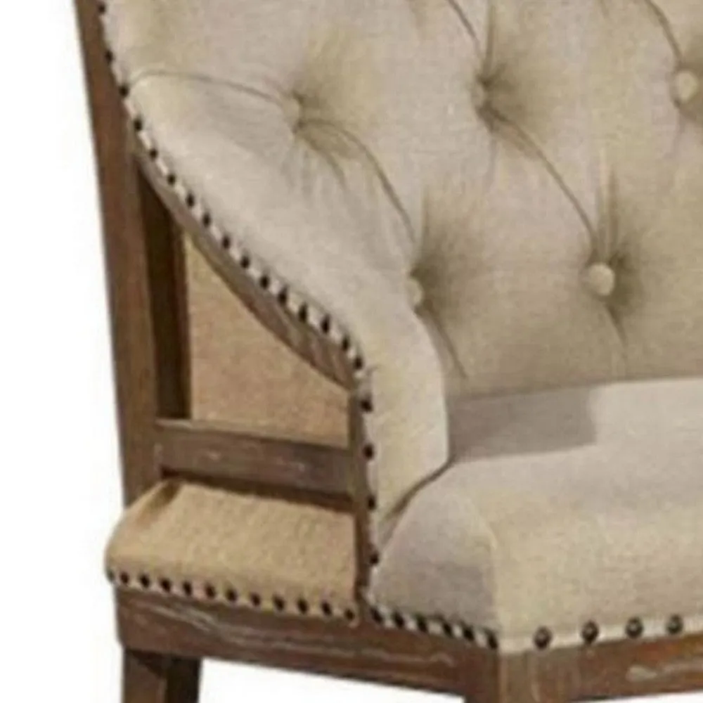 28" Dining Chair, Tufted Backrest, Nailhead Trim, Beige By Casagear Home