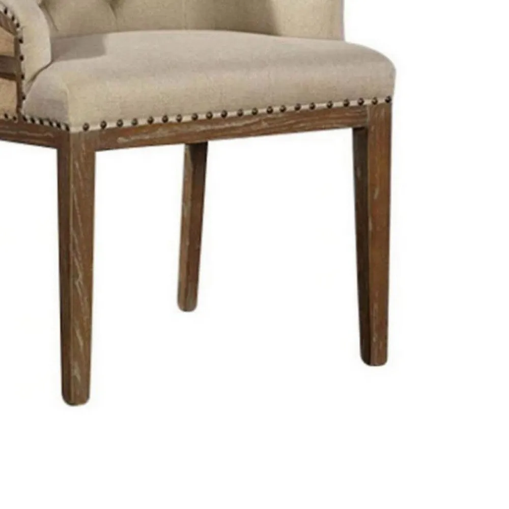 28" Dining Chair, Tufted Backrest, Nailhead Trim, Beige By Casagear Home