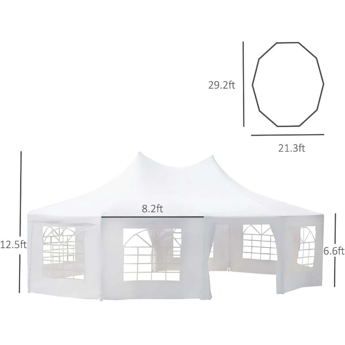 30x20 ft Decagonal Wedding Party Marquee Carport Canopy Tent with Removable Walls - White