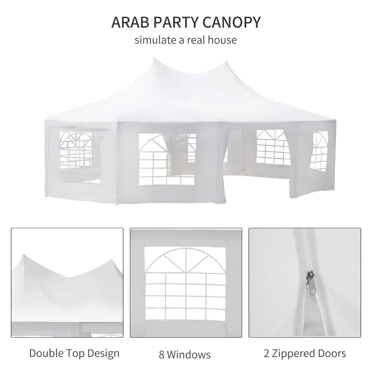 30x20 ft Decagonal Wedding Party Marquee Carport Canopy Tent with Removable Walls - White