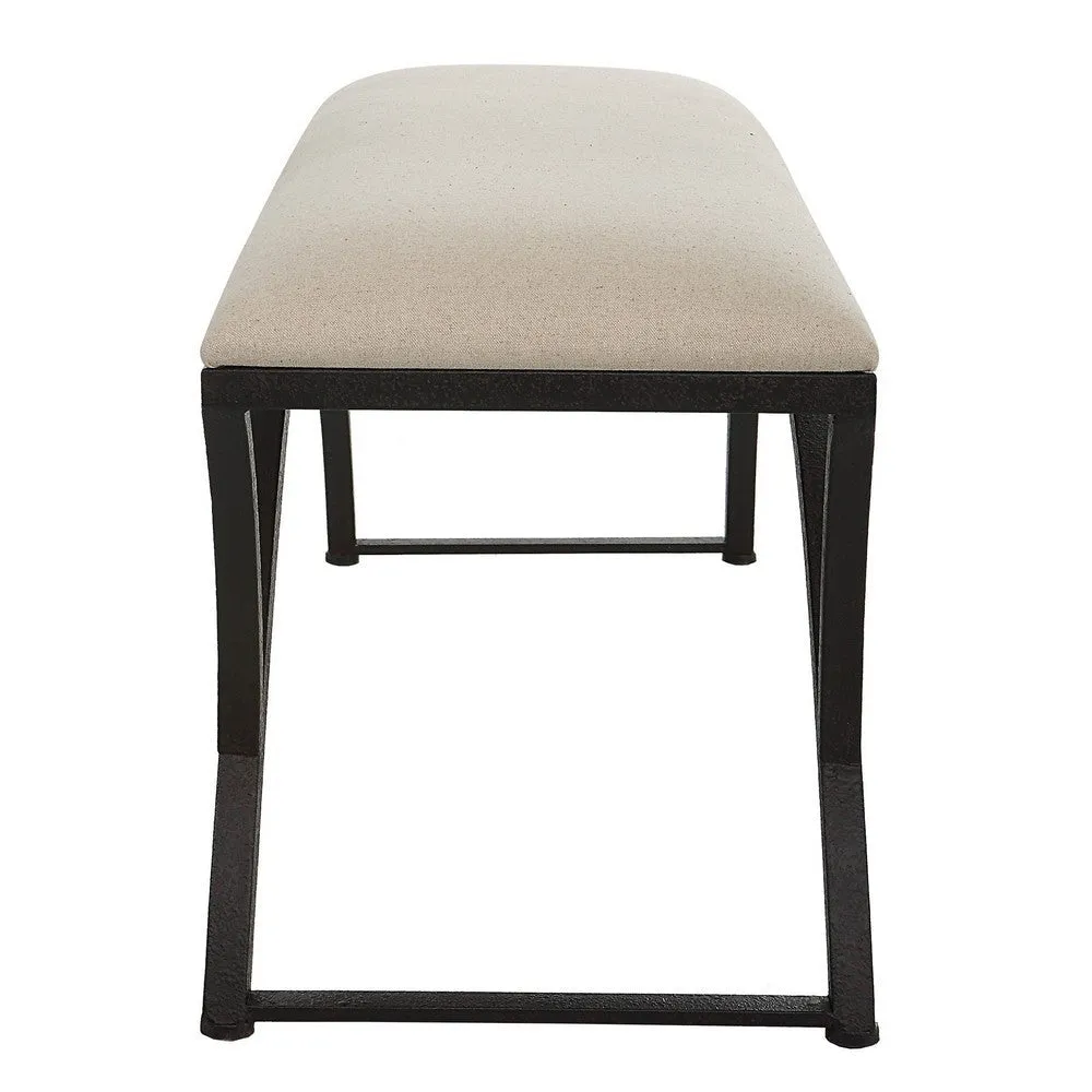 47 Inch Modern Accent Bench with Arched Frame, Cushioned Top, Beige, Black By Casagear Home