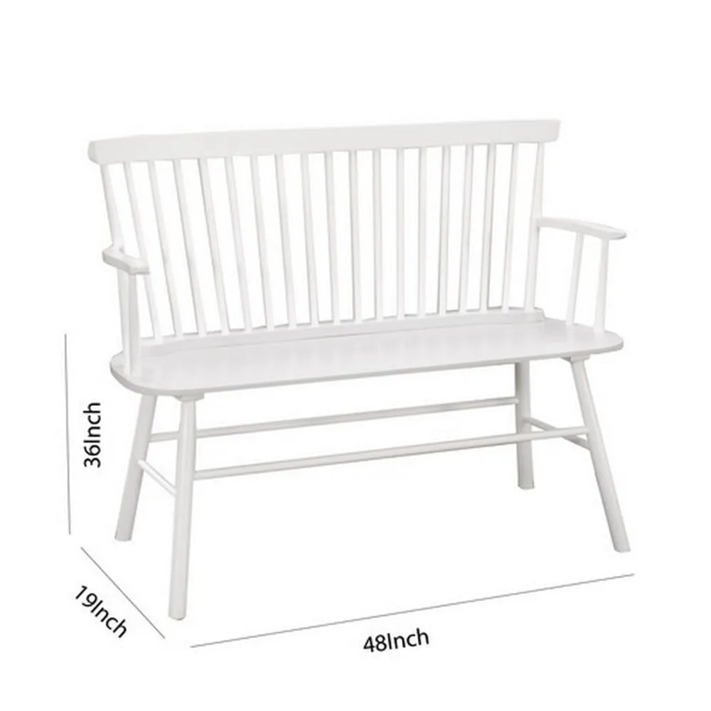 48" Spindle Back Bench with Splayed Legs, White By Casagear Home