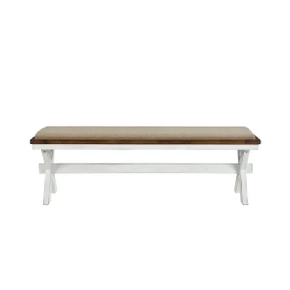 60" Bench, Polyester Upholstery, Antique White Finish By Casagear Home