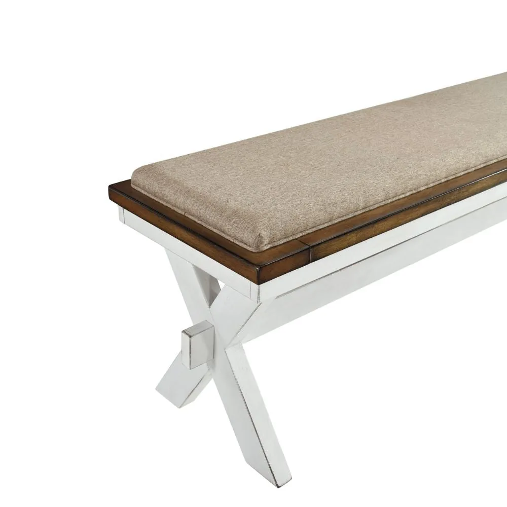 60" Bench, Polyester Upholstery, Antique White Finish By Casagear Home