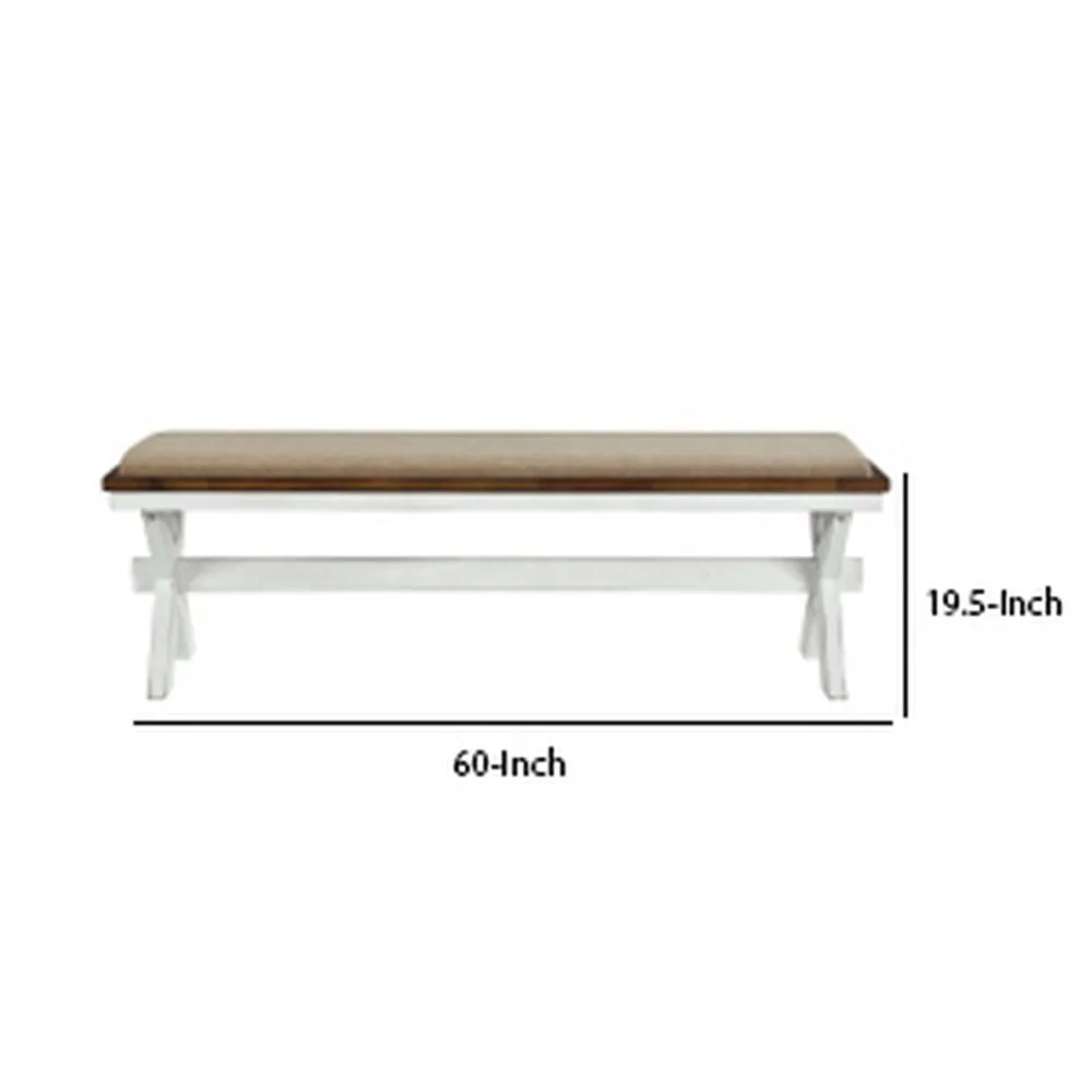 60" Bench, Polyester Upholstery, Antique White Finish By Casagear Home