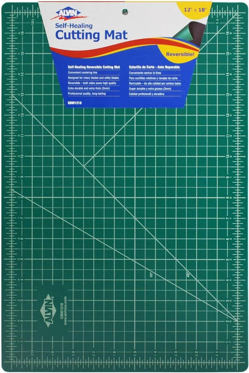 Alvin Cutting Mat Professional Self-Healing 12"x18" Model GBM1218 Green/Black Double-Sided, Reversible Mats/Rotary Cutting Board for Crafts, Sewing, Fabric - 12x18 Inch