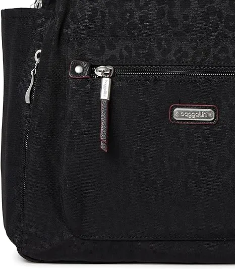 Baggallini Women's Everyday Backpack, Black with Cheetah Embossing