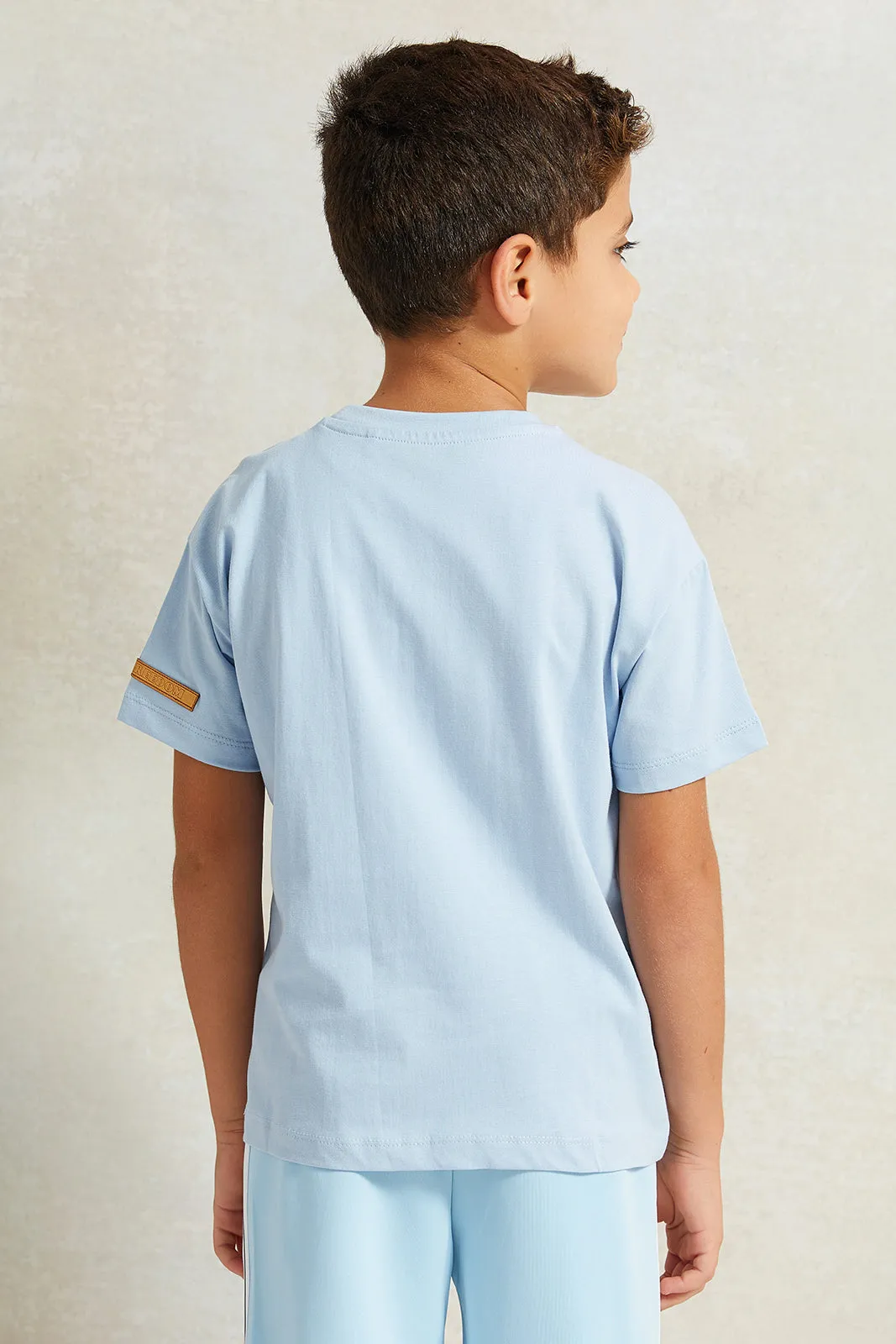 Boys Blue Short  Sleeve Drop Shoulder With Pocket T-Shirt