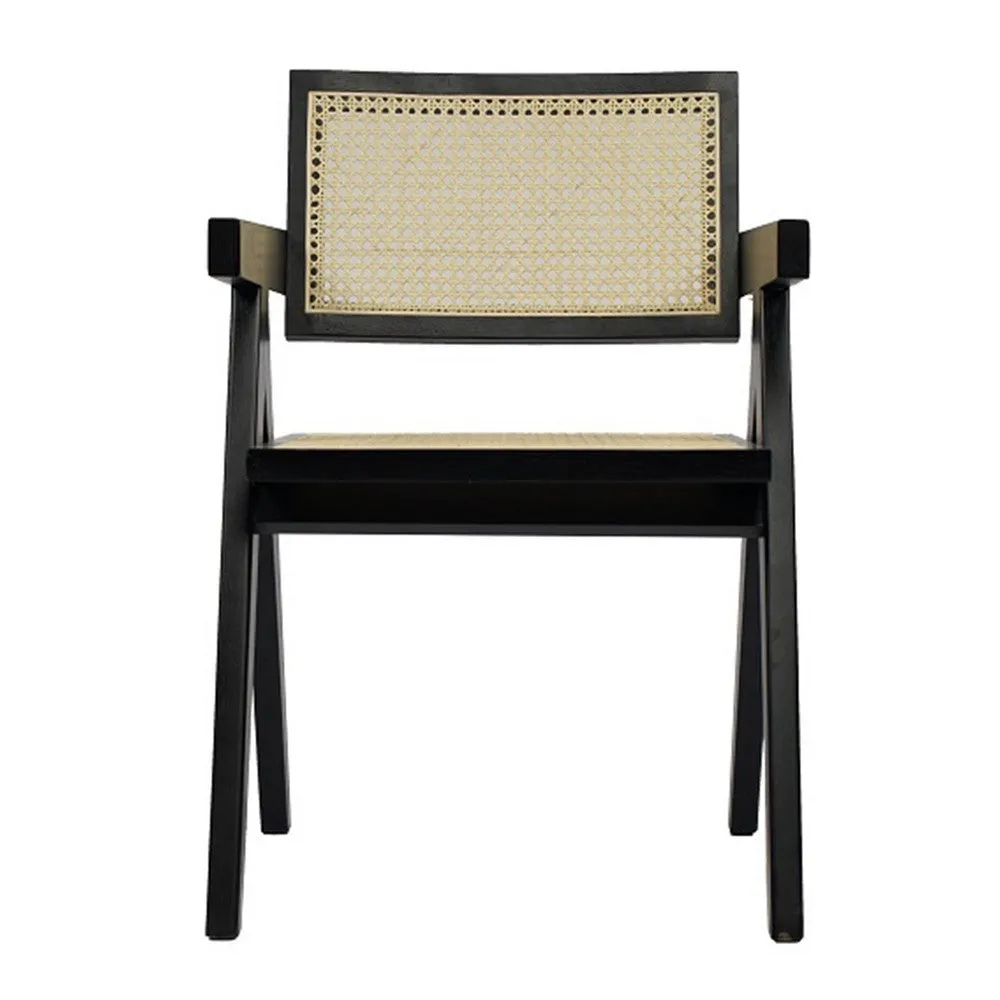 Cid Ayla 21 Inch Retro Dining Chair, Woven Rattan Back, Black Wenge Finish By Casagear Home