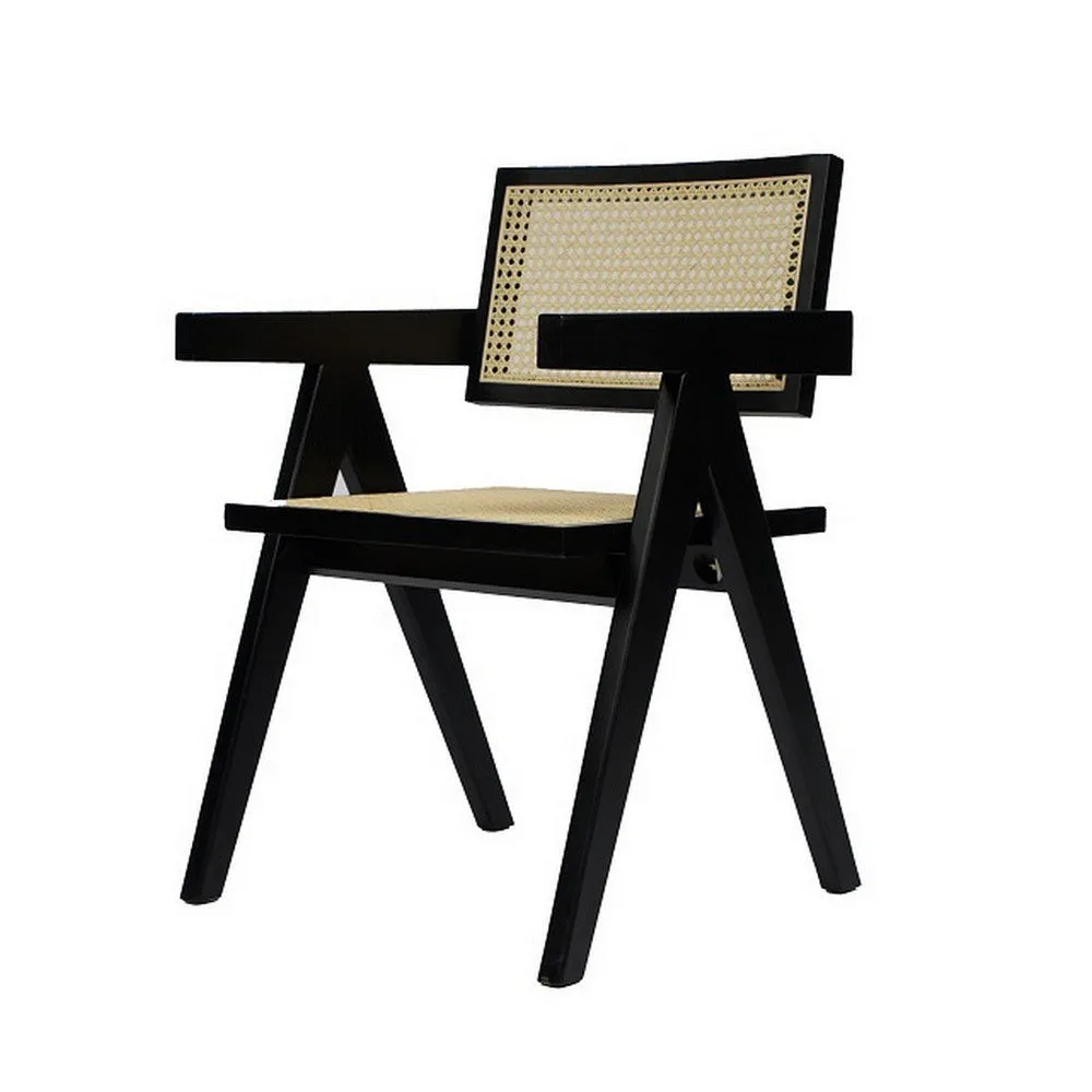 Cid Ayla 21 Inch Retro Dining Chair, Woven Rattan Back, Black Wenge Finish By Casagear Home