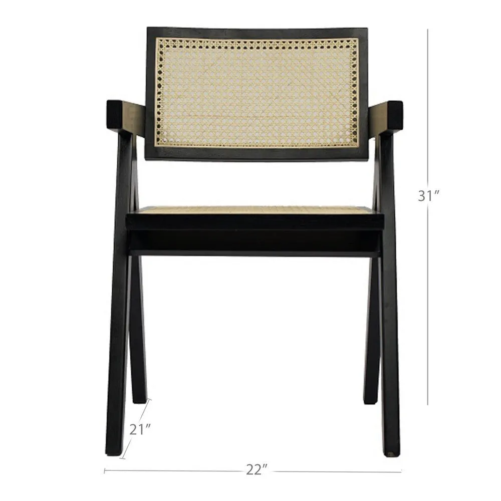 Cid Ayla 21 Inch Retro Dining Chair, Woven Rattan Back, Black Wenge Finish By Casagear Home