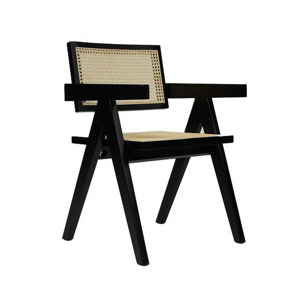 Cid Ayla 21 Inch Retro Dining Chair, Woven Rattan Back, Black Wenge Finish By Casagear Home