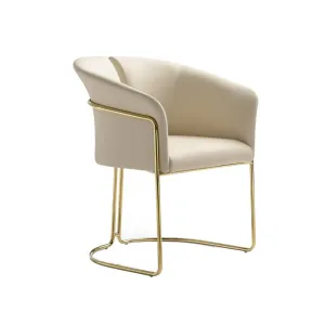 Cid Kan 23 Inch Dining Chair, Beige Vegan Leather, Stainless Steel, Wood By Casagear Home