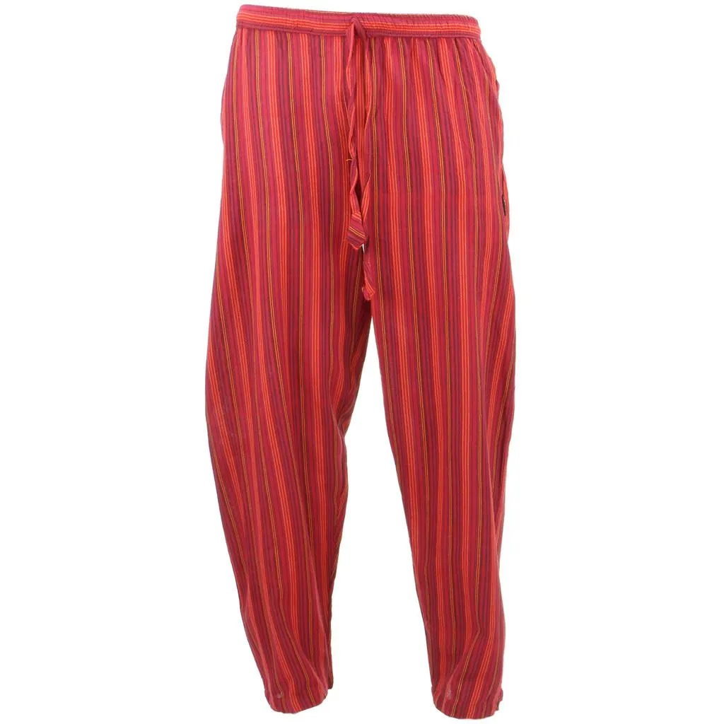 Classic Nepalese Lightweight Cotton Striped Trousers Pants - Red