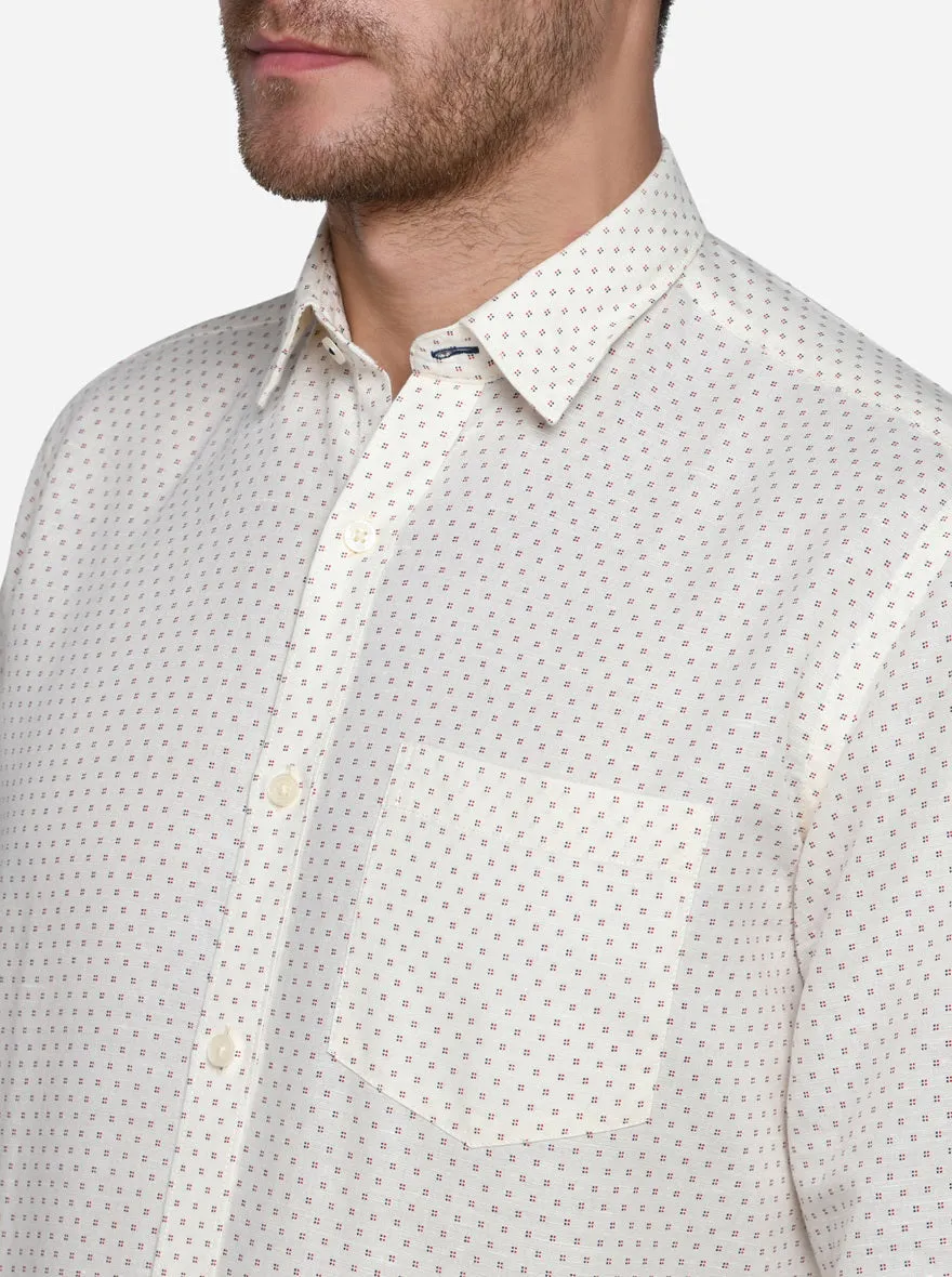 Cream Printed Classic Fit Casual Shirt | Greenfibre