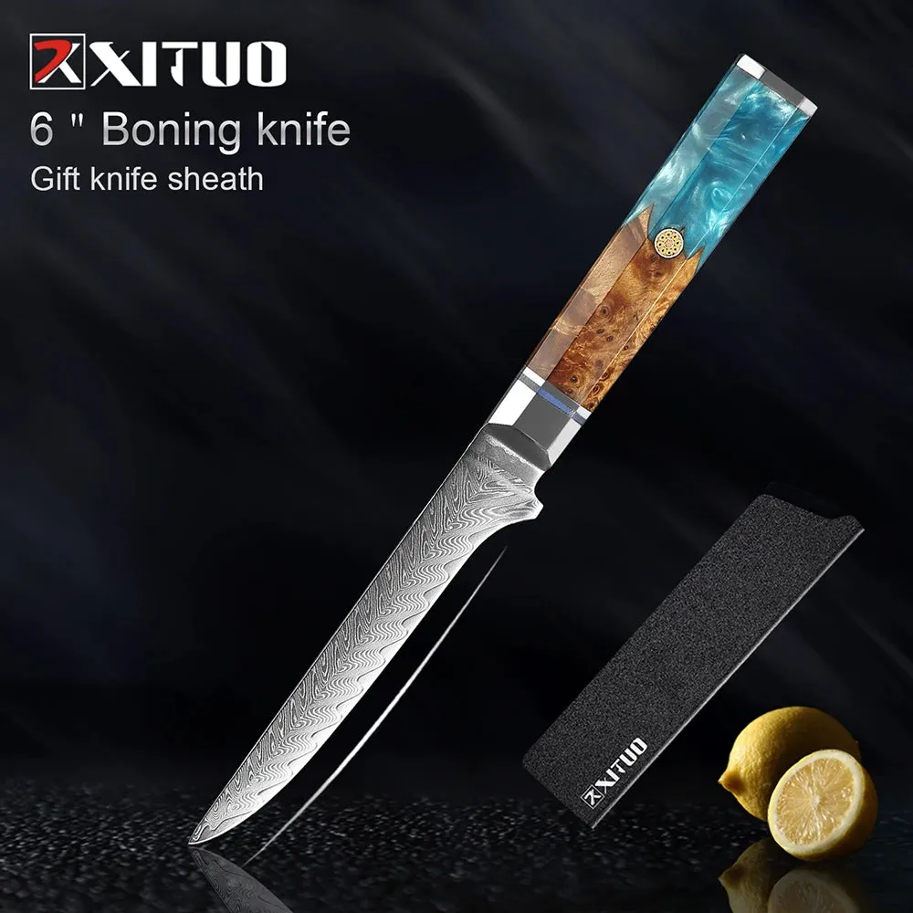 Damascus Premium Knives 1-9 PCS Japanese Kitchen Knife Set VG10 Steel Core Ultra-Sharp Professional Chef Full Tang Handle