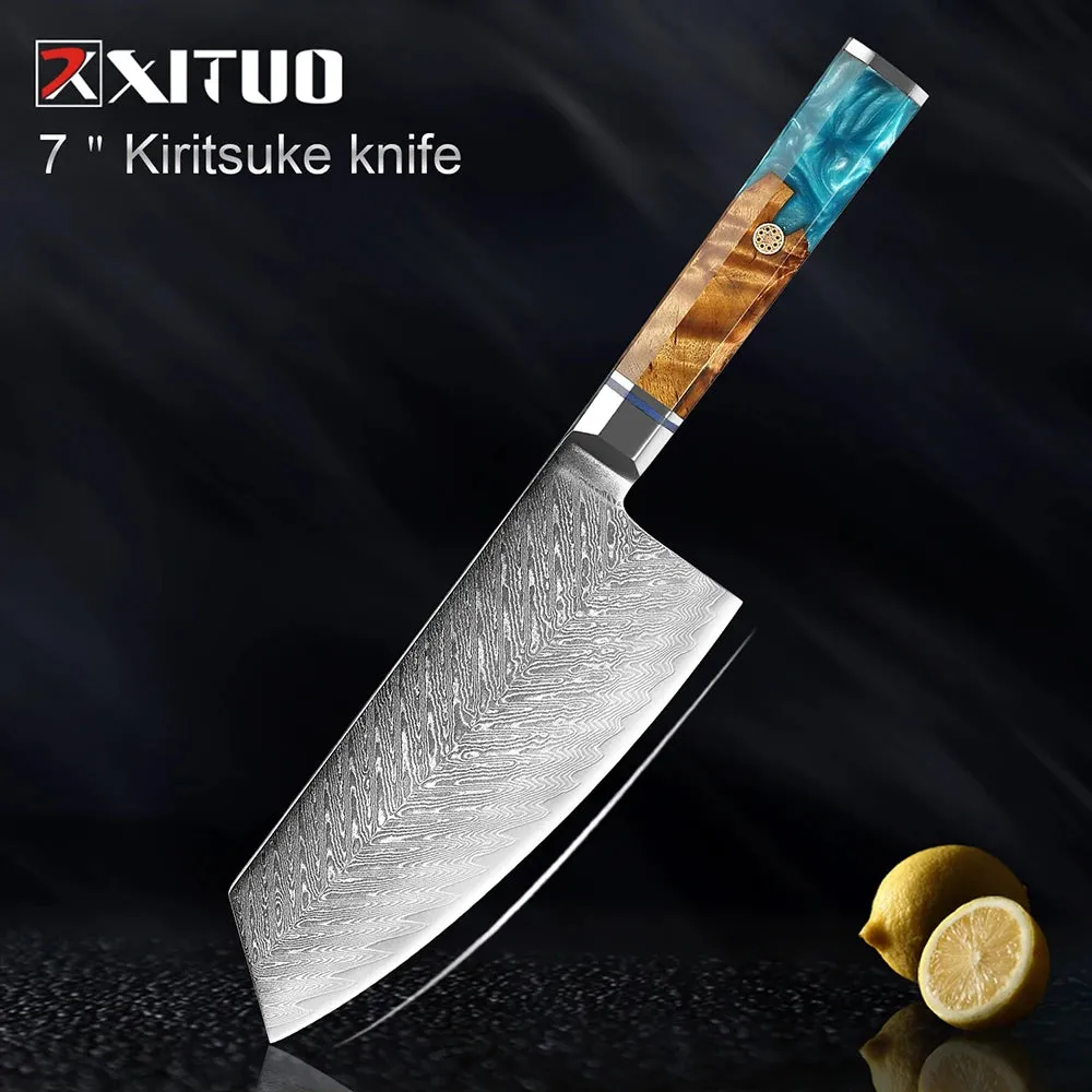 Damascus Premium Knives 1-9 PCS Japanese Kitchen Knife Set VG10 Steel Core Ultra-Sharp Professional Chef Full Tang Handle