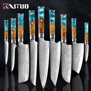 Damascus Premium Knives 1-9 PCS Japanese Kitchen Knife Set VG10 Steel Core Ultra-Sharp Professional Chef Full Tang Handle