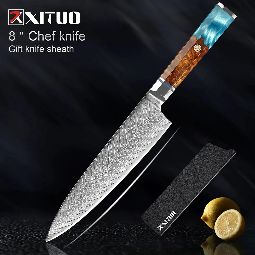 Damascus Premium Knives 1-9 PCS Japanese Kitchen Knife Set VG10 Steel Core Ultra-Sharp Professional Chef Full Tang Handle