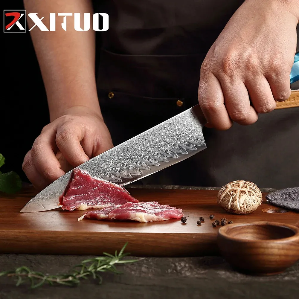 Damascus Premium Knives 1-9 PCS Japanese Kitchen Knife Set VG10 Steel Core Ultra-Sharp Professional Chef Full Tang Handle