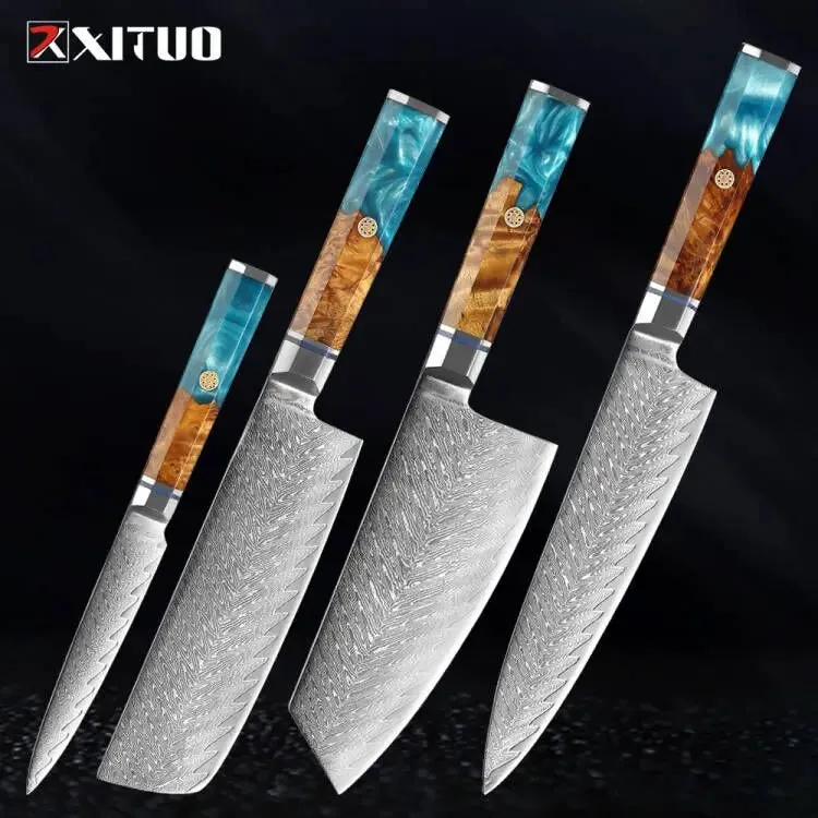 Damascus Premium Knives 1-9 PCS Japanese Kitchen Knife Set VG10 Steel Core Ultra-Sharp Professional Chef Full Tang Handle