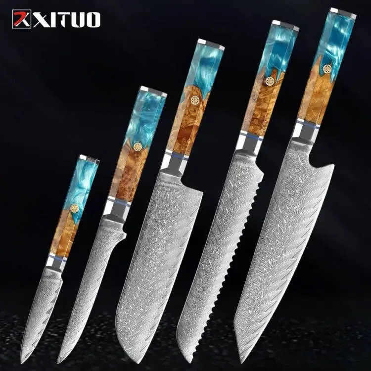 Damascus Premium Knives 1-9 PCS Japanese Kitchen Knife Set VG10 Steel Core Ultra-Sharp Professional Chef Full Tang Handle