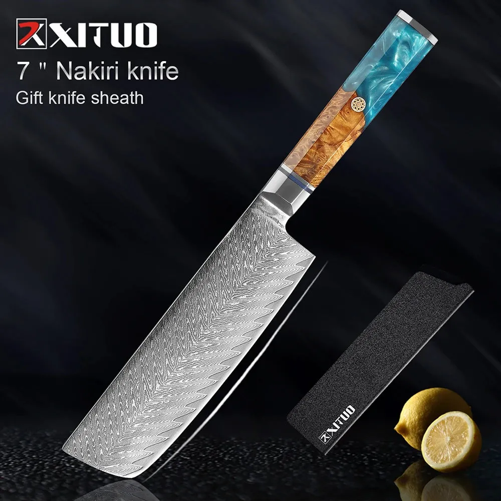 Damascus Premium Knives 1-9 PCS Japanese Kitchen Knife Set VG10 Steel Core Ultra-Sharp Professional Chef Full Tang Handle