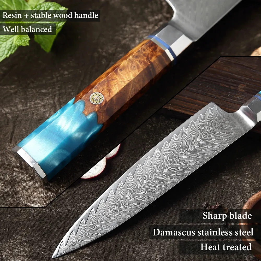 Damascus Premium Knives 1-9 PCS Japanese Kitchen Knife Set VG10 Steel Core Ultra-Sharp Professional Chef Full Tang Handle