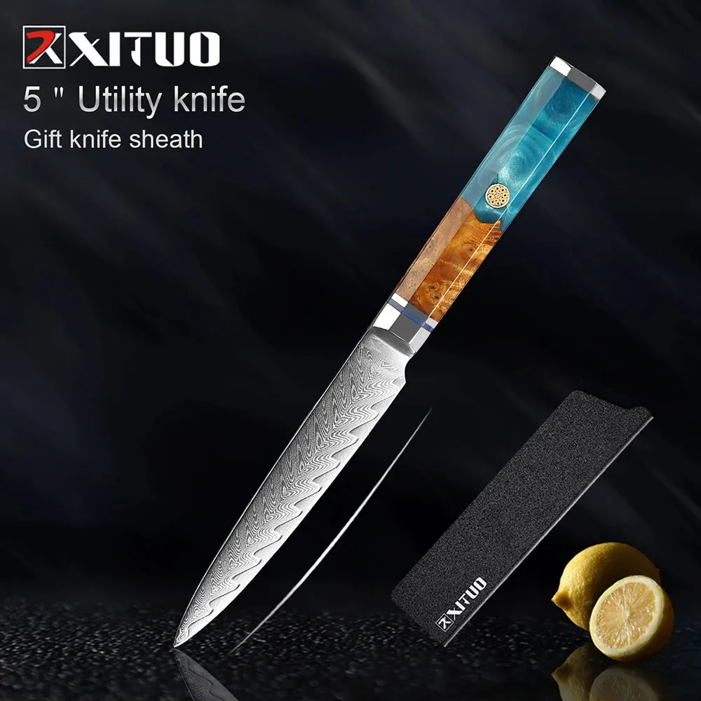 Damascus Premium Knives 1-9 PCS Japanese Kitchen Knife Set VG10 Steel Core Ultra-Sharp Professional Chef Full Tang Handle