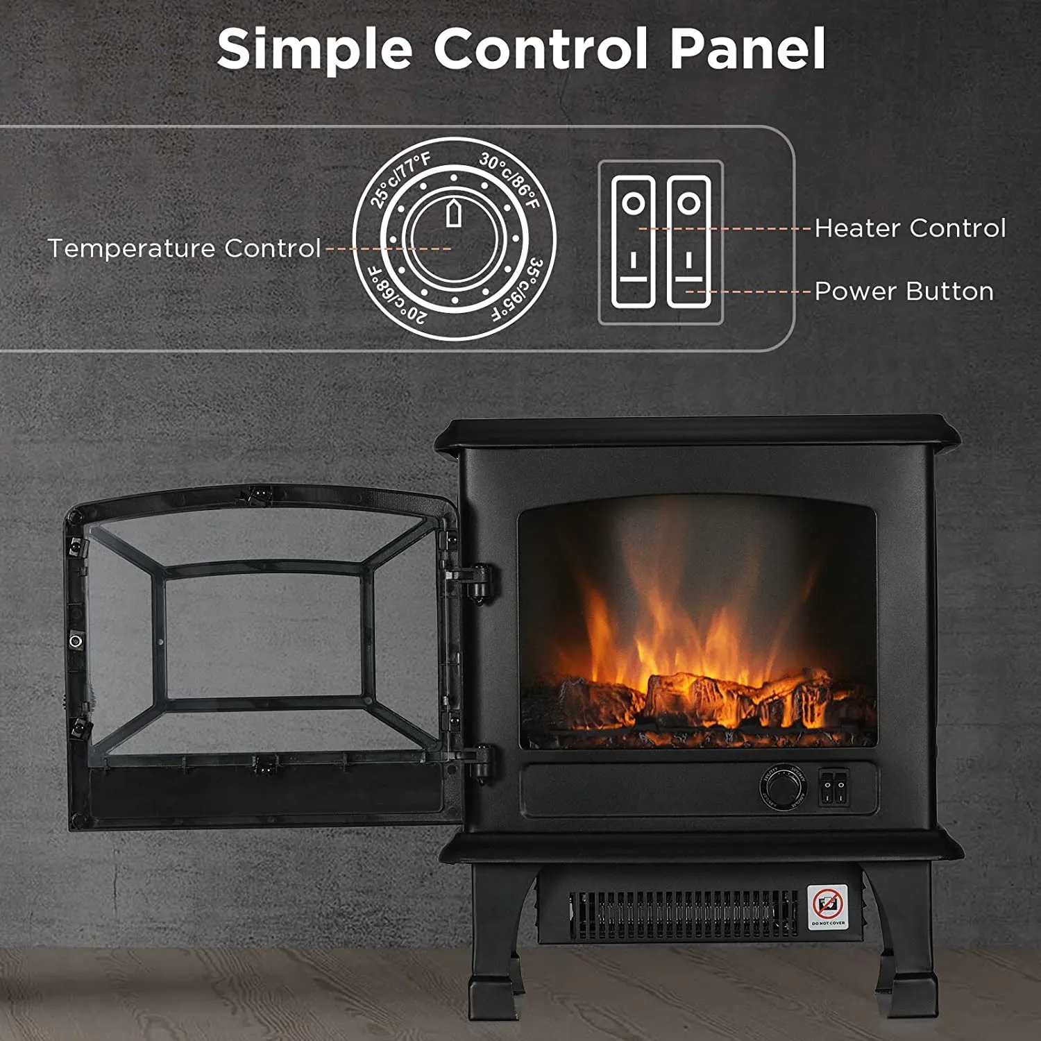 Electric Fireplace Infrared Heater with Realistic Dancing Flame Effect - CSA Certified - Overheating Safety Protection - Easy to Assemble - 20" 1400W