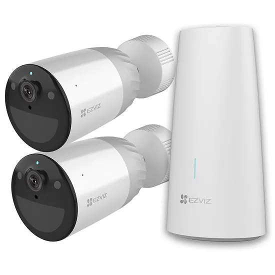 EZVIZ 2x Camera Wire-Free Security Kit. Includes 1x Base Station & 2x BC1 Outdoor WiFi Wire-Free Security Cameras with Long-Lasting 12900mAh Rechargeable Battery. Two-Way Talk, IP66, FHD, Micro SD Slot.