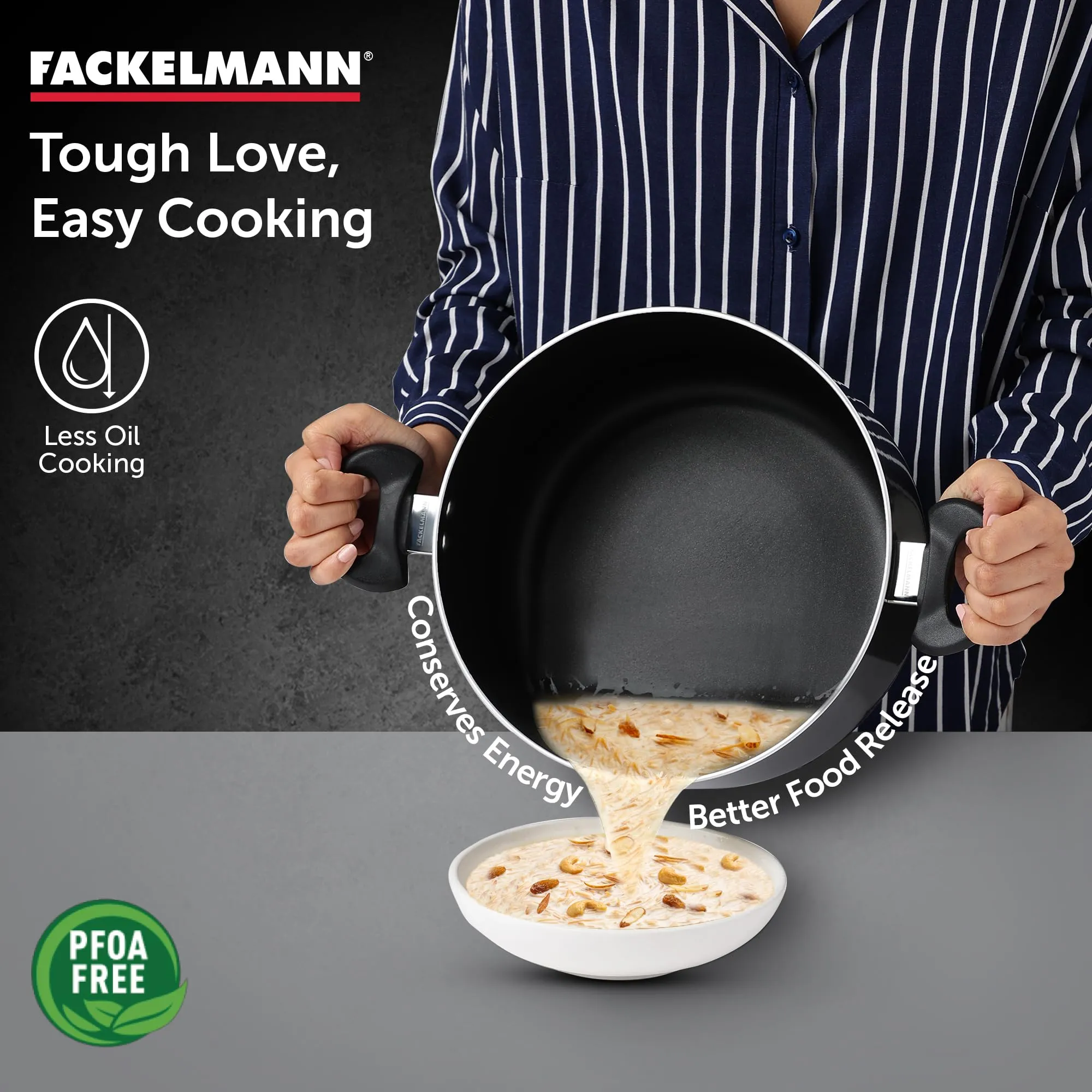 Fackelmann Quartz Nonstick Biryani Pot, Handi Casserole w Glass Lid 28Cm | Greblon German Technology | Non-Toxic PFOA & BPA-Free | Induction Base- All Stoves | Anti-Scratch, Cool Handle | Black