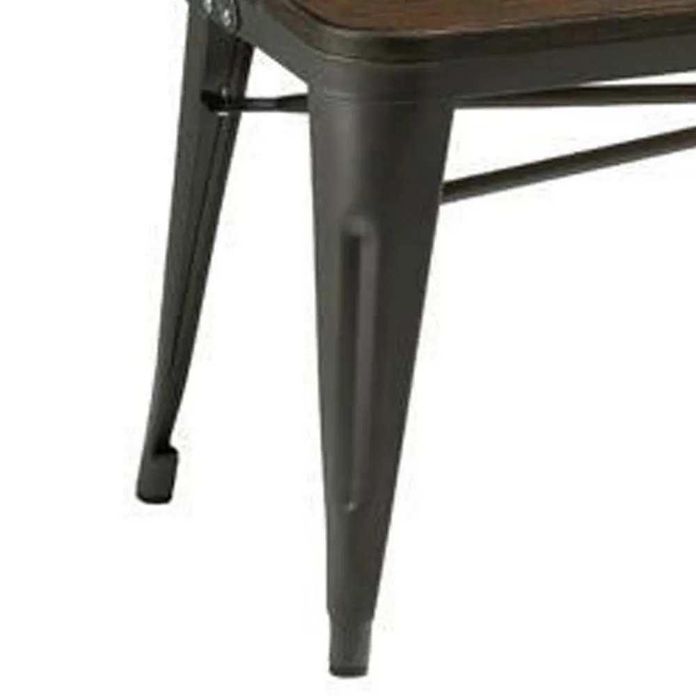 Gina 40 Inch Bench, Smooth Wood Seating, Strong Metal Frame, Dark Gray By Casagear Home