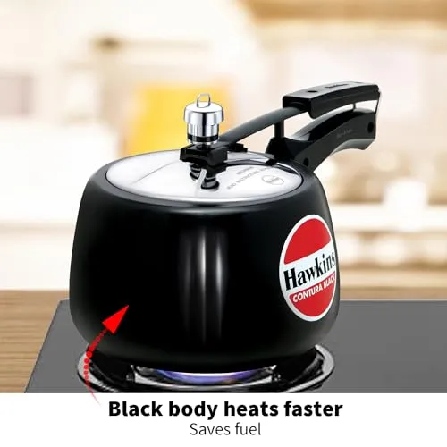 Hawkins 3 Litre Contura Black Pressure Cooker, Hard Anodised Inner Lid Cooker, Handi Cooker, Black (CB30)