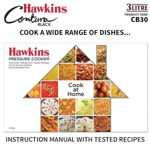 Hawkins 3 Litre Contura Black Pressure Cooker, Hard Anodised Inner Lid Cooker, Handi Cooker, Black (CB30)