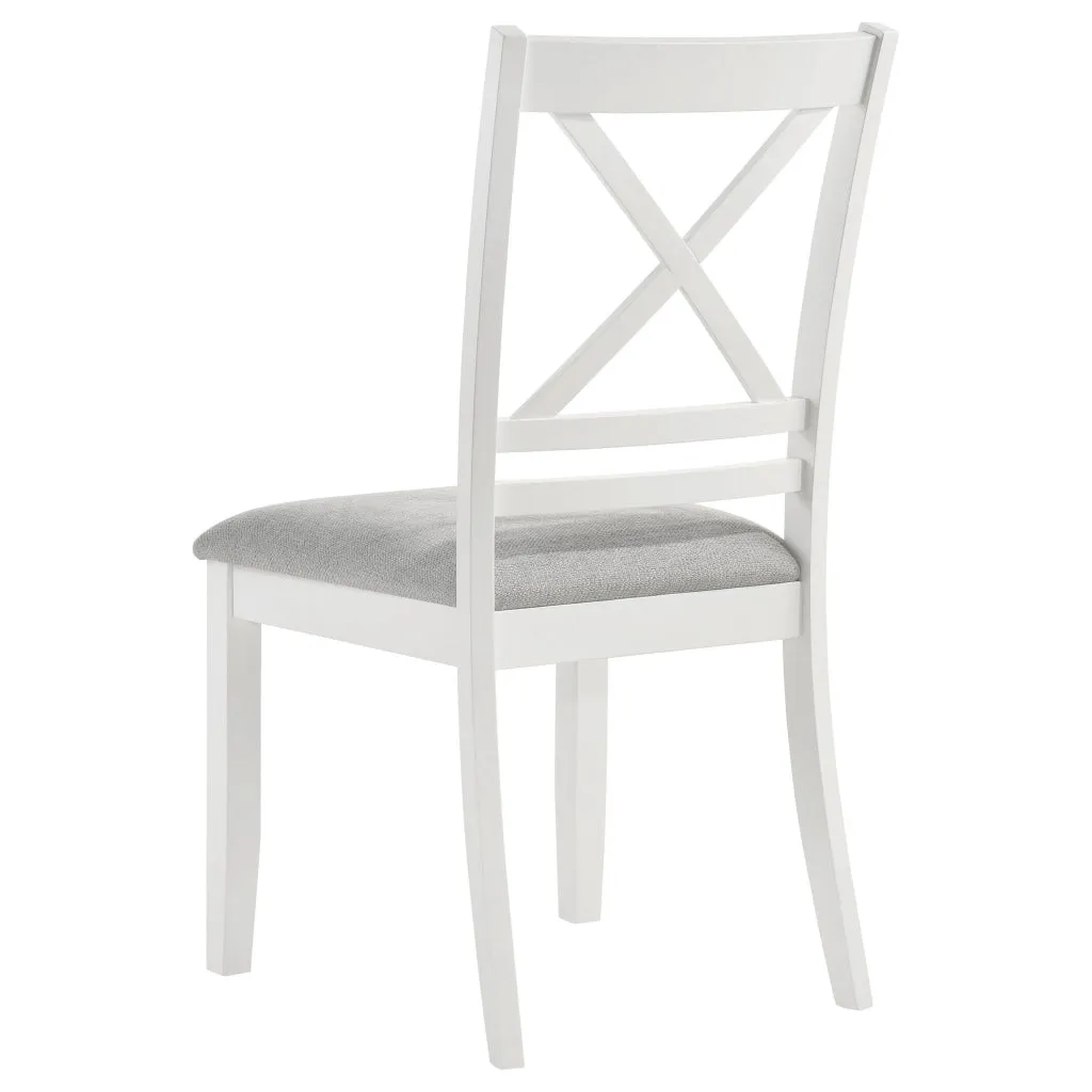 Hoa 18 Inch Dining Side Chair Set of 2, Gray Padded Seat, White Solid Wood By Casagear Home