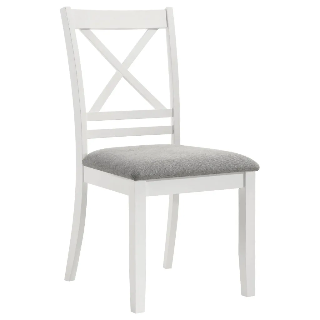 Hoa 18 Inch Dining Side Chair Set of 2, Gray Padded Seat, White Solid Wood By Casagear Home