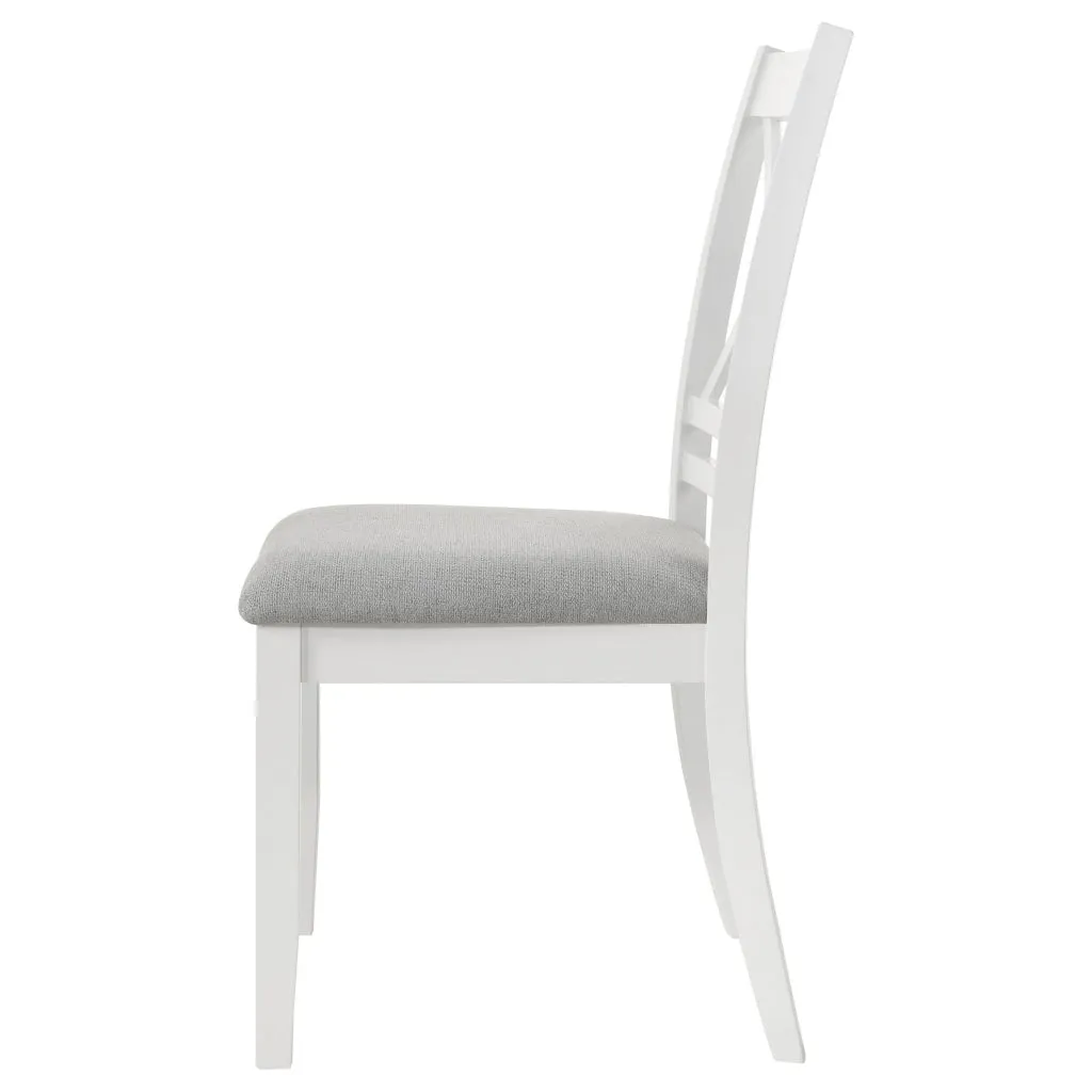 Hoa 18 Inch Dining Side Chair Set of 2, Gray Padded Seat, White Solid Wood By Casagear Home