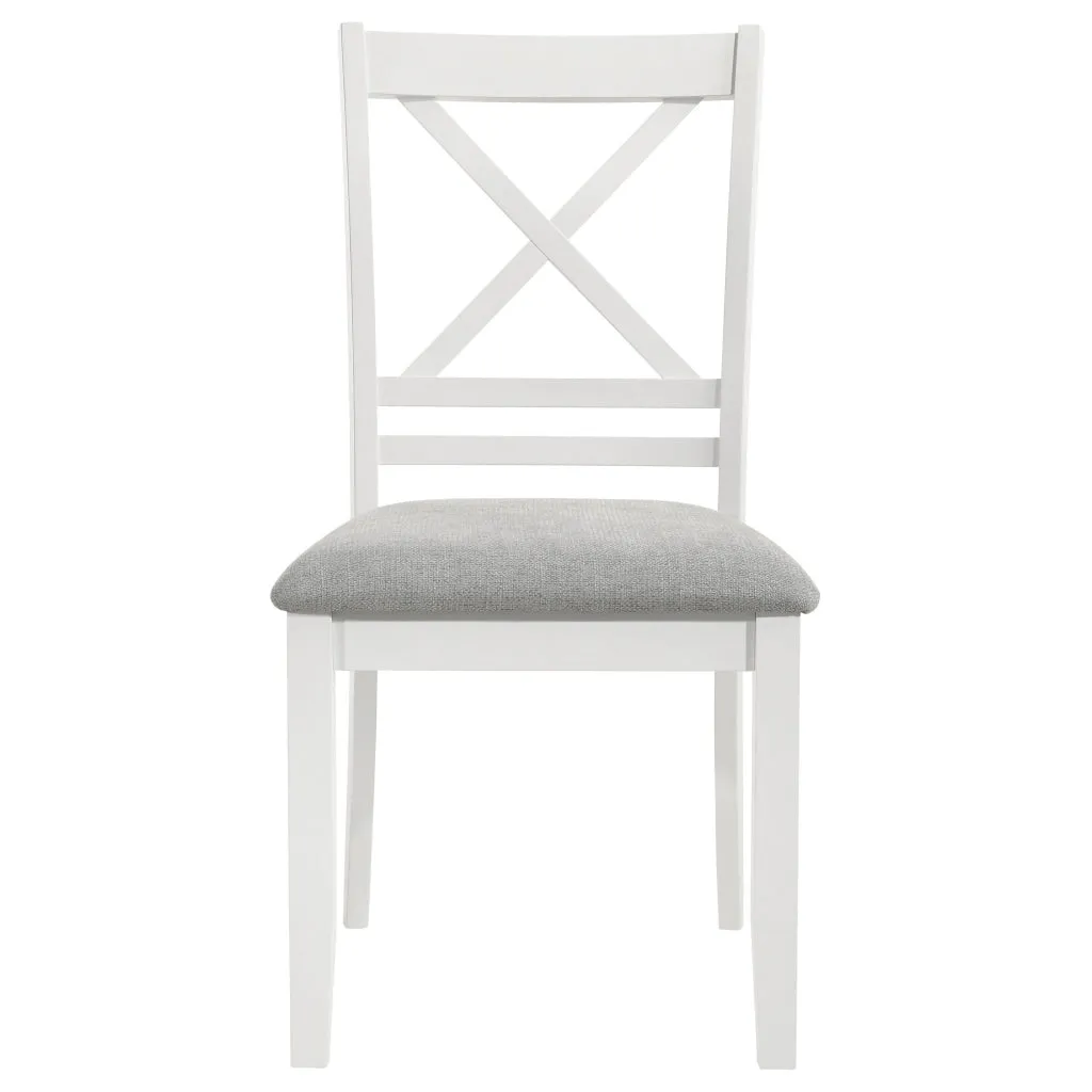 Hoa 18 Inch Dining Side Chair Set of 2, Gray Padded Seat, White Solid Wood By Casagear Home