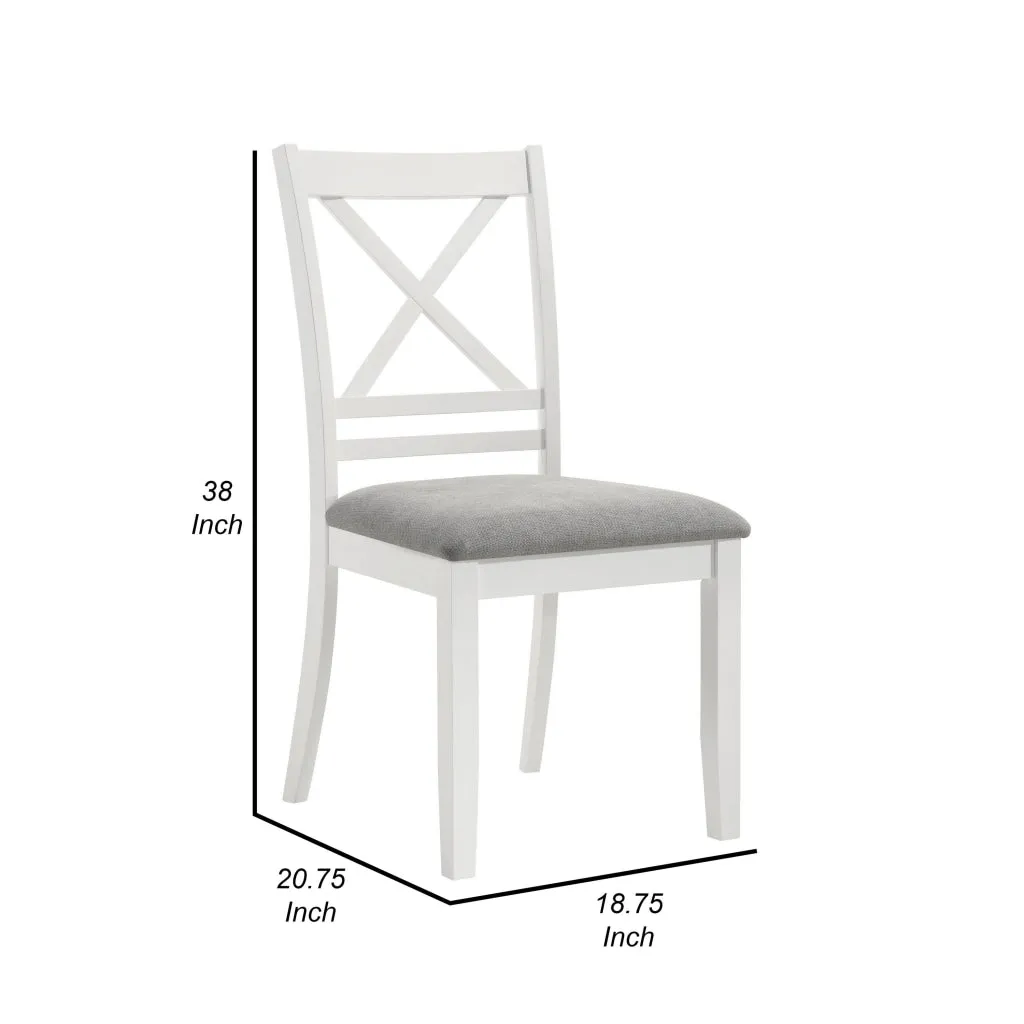 Hoa 18 Inch Dining Side Chair Set of 2, Gray Padded Seat, White Solid Wood By Casagear Home