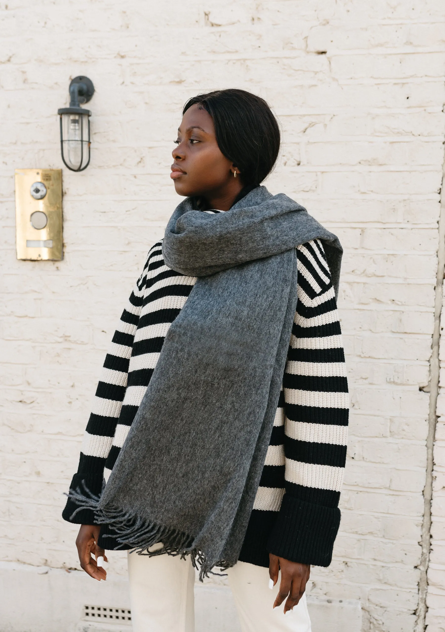 Lambswool Blanket Scarf in Charcoal Melange