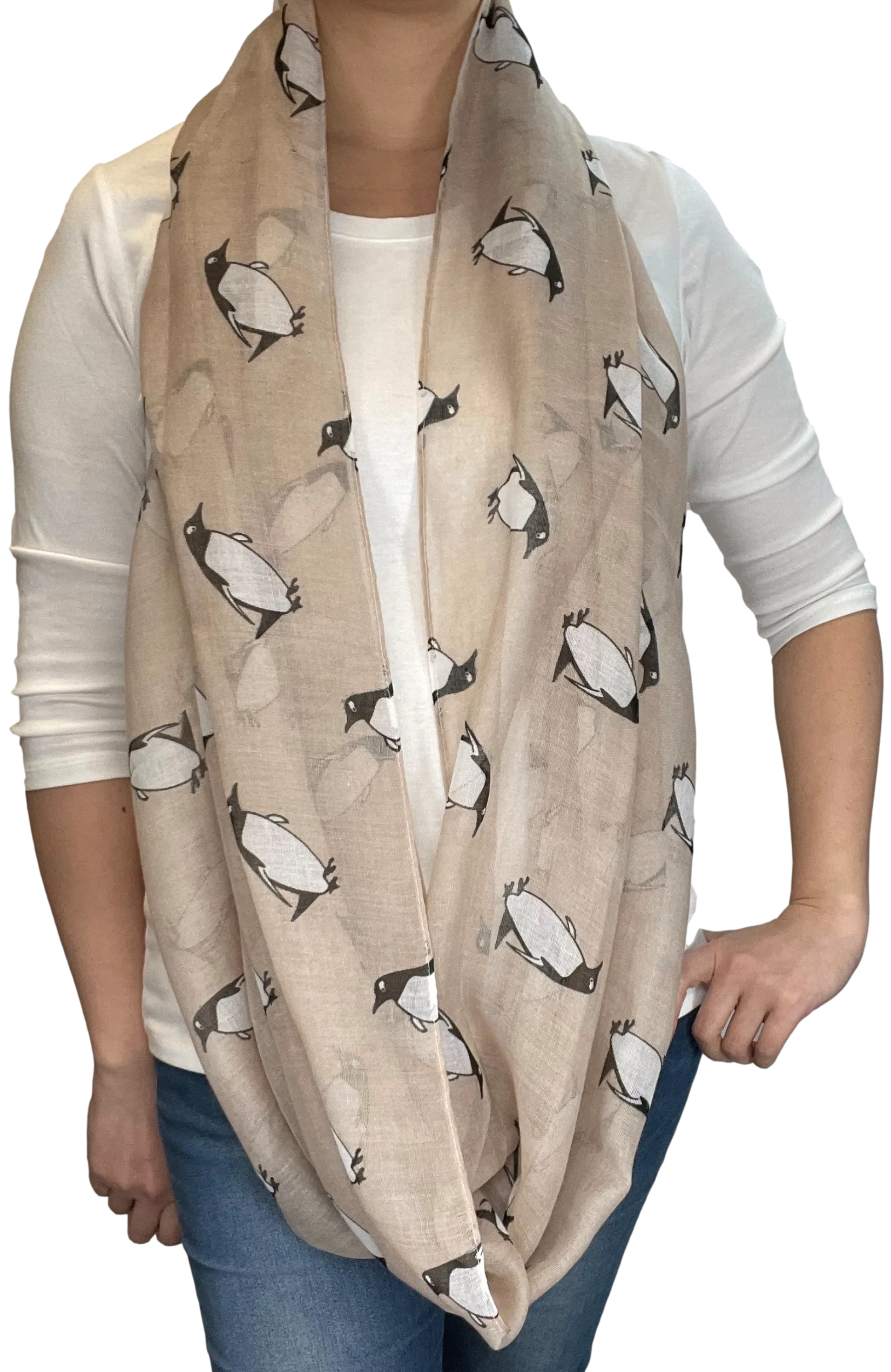 Lightweight Circle Infinity Scarves Penguin Print Shawl Wrap Scarf For Women